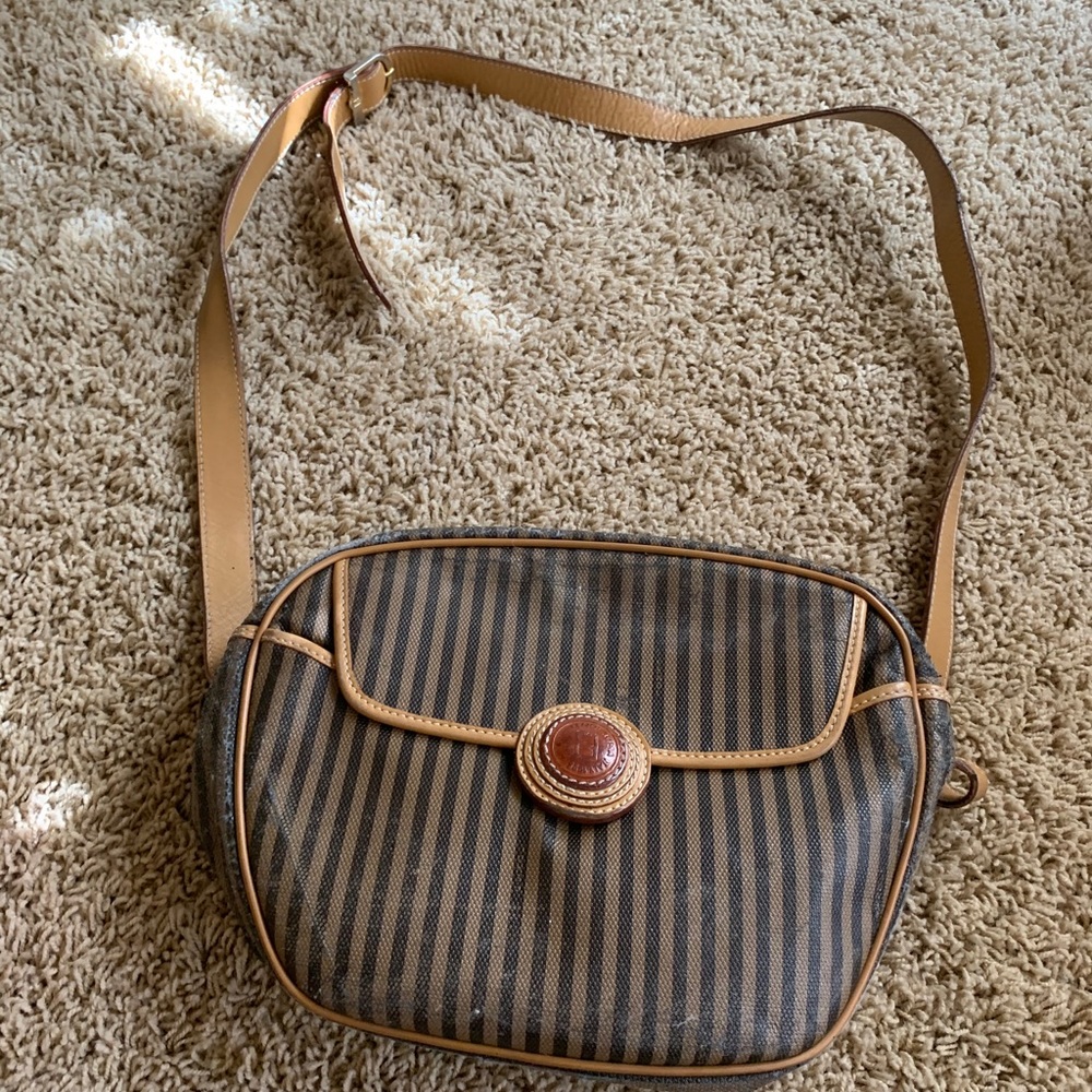 Fendi Striped Brown/Tan Shoulder Bag